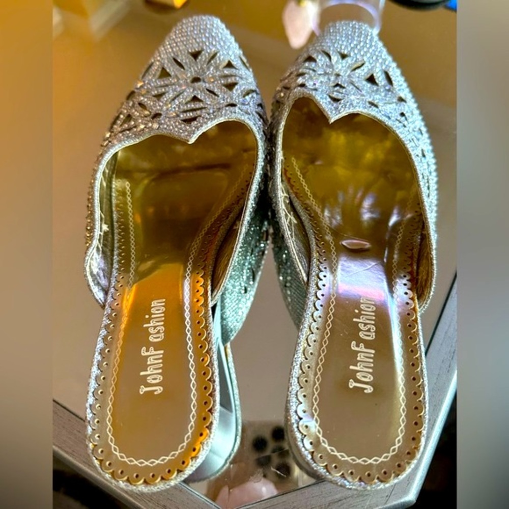 Crystal rhinestone fashion mules with cutout detail